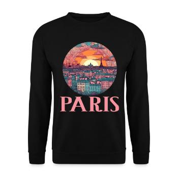 Paris Eiffelturm Bonjour Souvenirs - Unisex Pullover - Schwarz - Vorne - Alina (178cm) & Michal (187cm)