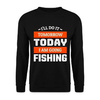 Lustiges Angler T-Shirt Geschenkidee für Fischer - Unisex Pullover - Schwarz - Vorne - Alina (178cm) & Michal (187cm)