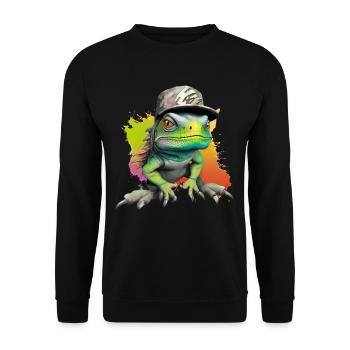 Lustige Baragame mit Mütze Reptil Leguan - Unisex Pullover - Schwarz - Vorne - Alina (178cm) & Michal (187cm)