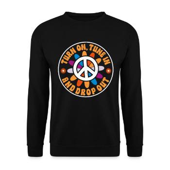 Hippie Zitat Groovy Frieden - Unisex Pullover - Schwarz - Vorne - Alina (178cm) & Michal (187cm)
