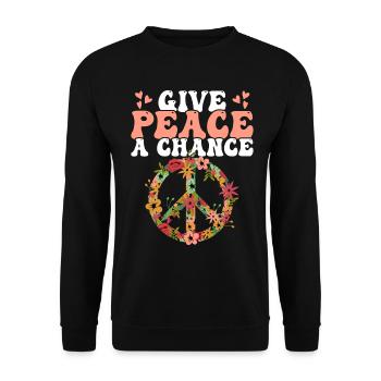 Hippie Frieden Freundlichkeit - Unisex Pullover - Schwarz - Vorne - Alina (178cm) & Michal (187cm)