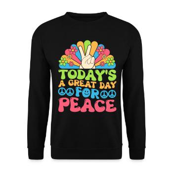 Hippie Frieden Freundlichkeit - Unisex Pullover - Schwarz - Vorne - Alina (178cm) & Michal (187cm)