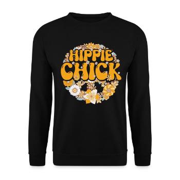 Lustig Hippie Floral Groovy - Unisex Pullover - Schwarz - Vorne - Alina (178cm) & Michal (187cm)