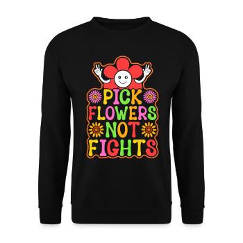 Drôle Hippie Floral Paix Bonté - Sweat-shirt Unisexe - noir - Devant - Alina (178cm) & Michal (187cm)