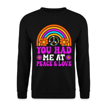 Drôle Hippie Peace Kindness Groovy - Sweat-shirt Unisexe - noir - Devant - Alina (178cm) & Michal (187cm)