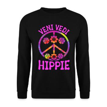 Lustige Hippie Frieden Liebe Freundlichkeit Groovy - Unisex Pullover - Schwarz - Vorne - Alina (178cm) & Michal (187cm)
