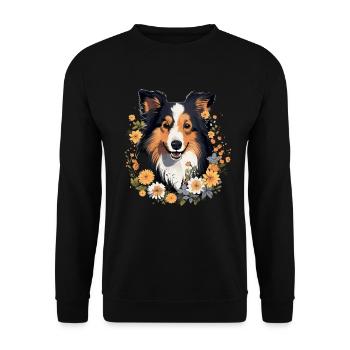 Langhaarcollie Collie Hund Hunderasse - Unisex Pullover - Schwarz - Vorne - Alina (178cm) & Michal (187cm)