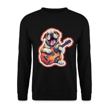 Bulldogge spielt Acousitc Rock Gitarre Hund - Unisex Pullover - Schwarz - Vorne - Alina (178cm) & Michal (187cm)