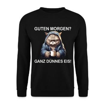 Kaffee Katze ganz dünnes Eis lustiges Geschenk - Unisex Pullover - Schwarz - Vorne - Alina (178cm) & Michal (187cm)