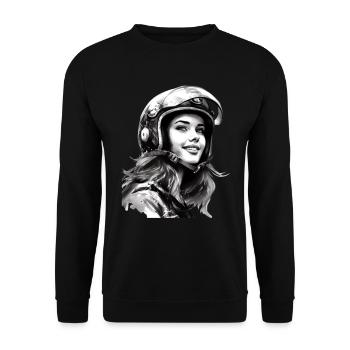 Motorradfahrerin für eine Motorradfahrerin - Unisex Pullover - Schwarz - Vorne - Alina (178cm) & Michal (187cm)