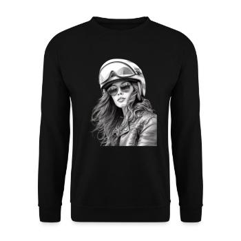 Motorradfahrerin für eine Motorradfahrerin - Unisex Pullover - Schwarz - Vorne - Alina (178cm) & Michal (187cm)
