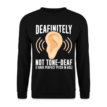 Deaf Pride Awareness ASL Gebärdensprache - Unisex Pullover - Schwarz - Vorne - Alina (178cm) & Michal (187cm)