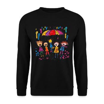 Kinderbild Malen Kinder spielen im Regen - Unisex Pullover - Schwarz - Vorne - Alina (178cm) & Michal (187cm)