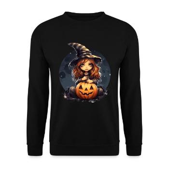 Niedliches Verkleidetes Mädchen zu Halloween - Unisex Pullover - Schwarz - Vorne - Alina (178cm) & Michal (187cm)