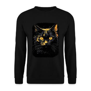 Schwarze Katze mit gelben Augen - Unisex Pullover - Schwarz - Vorne - Alina (178cm) & Michal (187cm)