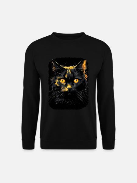 Schwarze Katze mit gelben Augen - Unisex Pullover - Schwarz