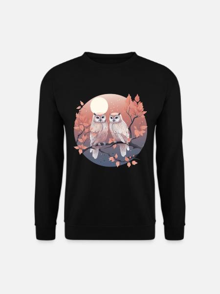 Niedliche Eule Vogel Pärchen Vogelpaar für einen - Unisex Pullover - Schwarz