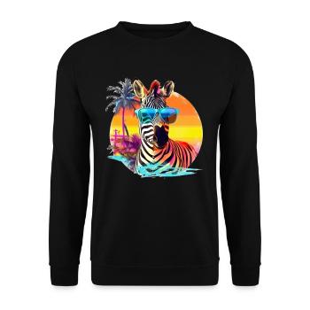 Lustiges Zebra mit Sonnenbrille Retro Stil für - Unisex Pullover - Schwarz - Vorne - Alina (178cm) & Michal (187cm)