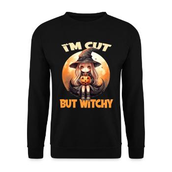 I'm Cute But Witchy für einen Halloween Liebhaber - Unisex Pullover - Schwarz - Vorne - Alina (178cm) & Michal (187cm)