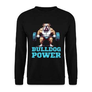 Bulldog Power Fitness Hund Bulldogge Gym - Unisex Pullover - Schwarz - Vorne - Alina (178cm) & Michal (187cm)