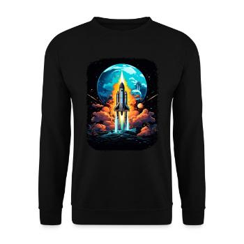 Space Weltraum Raumschiff Start Abheben Lift Off - Unisex Pullover - Schwarz - Vorne - Alina (178cm) & Michal (187cm)
