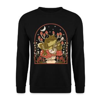 Cottagecore Aesthetic Frog Mushroom Moon - Unisex Sweatshirt - black - Front - Alina (178cm) & Michal (187cm)