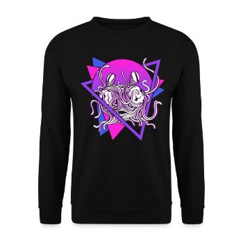 Fliegendes Spaghettimonster FSM Pastafarian Retro - Unisex Pullover - Schwarz - Vorne - Alina (178cm) & Michal (187cm)