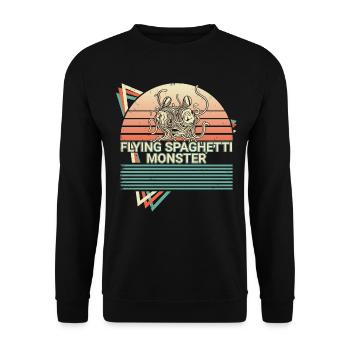 Fliegendes Spaghettimonster FSM Pastafarian Retro - Unisex Pullover - Schwarz - Vorne - Alina (178cm) & Michal (187cm)