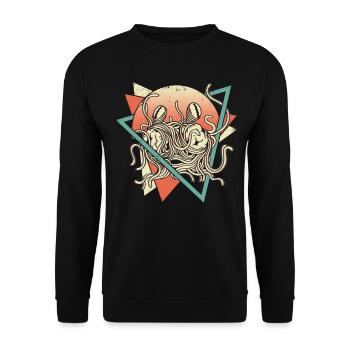 Flying Spaghetti Monster FSM Pastafarian Retro - Unisex Sweatshirt - black - Front - Alina (178cm) & Michal (187cm)