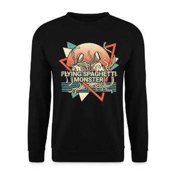 Fliegendes Spaghettimonster FSM Pastafarian Retro - Unisex Pullover - Schwarz - Vorne - Alina (178cm) & Michal (187cm)