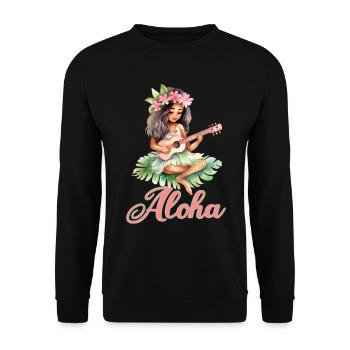 Urlaub Polynesier Strand Ukulele - Unisex Pullover - Schwarz - Vorne - Alina (178cm) & Michal (187cm)