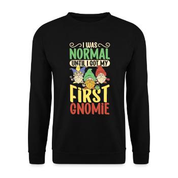 Ich war normal bis zum ersten Wichtel - Gartengnom - Unisex Pullover - Schwarz - Vorne - Alina (178cm) & Michal (187cm)