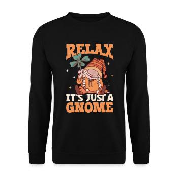 Entspann dich - es ist nur ein Gartenzwerg - Unisex Pullover - Schwarz - Vorne - Alina (178cm) & Michal (187cm)