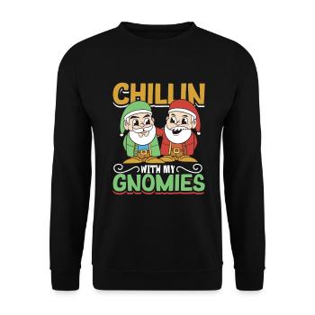 Chillen mit meinen Gnomies - Gartenzwerg - Unisex Pullover - Schwarz - Vorne - Alina (178cm) & Michal (187cm)
