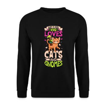 Just a girl who love cats and gnomes - Unisex Pullover - Schwarz - Vorne - Alina (178cm) & Michal (187cm)