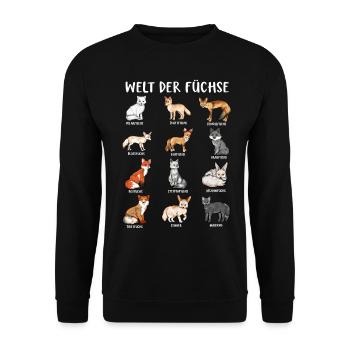 Verschiedene Fuchsarten - Welt der Füchse - Unisex Pullover - Schwarz - Vorne - Alina (178cm) & Michal (187cm)