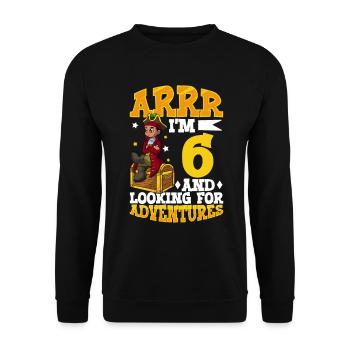Ich bin 6 - Jungen Pirat - Unisex Pullover - Schwarz - Vorne - Alina (178cm) & Michal (187cm)