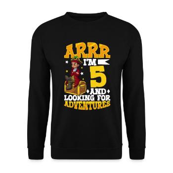 Ich bin 5 - Jungen Pirat - Unisex Pullover - Schwarz - Vorne - Alina (178cm) & Michal (187cm)