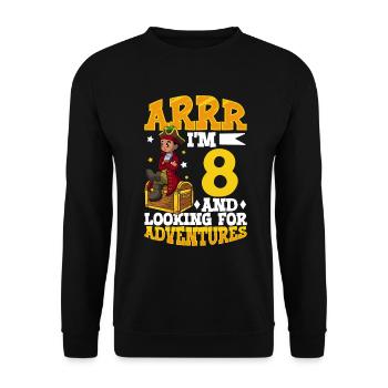 Ich bin 8 - Jungen Pirat - Unisex Pullover - Schwarz - Vorne - Alina (178cm) & Michal (187cm)