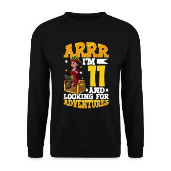 Ich bin 11 - Jungen Pirat - Unisex Pullover - Schwarz - Vorne - Alina (178cm) & Michal (187cm)