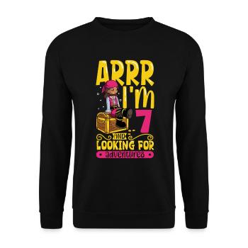 Ich bin 7 - Mädchen Pirat - Unisex Pullover - Schwarz - Vorne - Alina (178cm) & Michal (187cm)