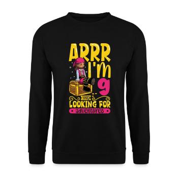 Ich bin 9 - Mädchen Pirat - Unisex Pullover - Schwarz - Vorne - Alina (178cm) & Michal (187cm)