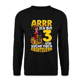 Ich bin 3 - Jungen Pirat - Unisex Pullover - Schwarz - Vorne - Alina (178cm) & Michal (187cm)