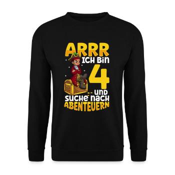 Ich bin 4 - Jungen Pirat - Unisex Pullover - Schwarz - Vorne - Alina (178cm) & Michal (187cm)