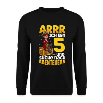 Ich bin 5 - Jungen Pirat - Unisex Pullover - Schwarz - Vorne - Alina (178cm) & Michal (187cm)