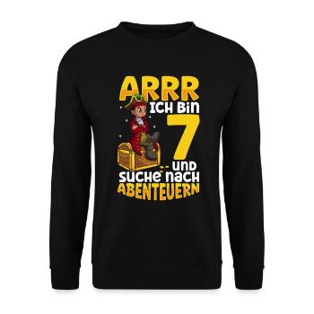 Ich bin 7 - Jungen Pirat - Unisex Pullover - Schwarz - Vorne - Alina (178cm) & Michal (187cm)