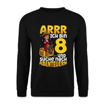 Ich bin 8 - Jungen Pirat - Unisex Pullover - Schwarz - Vorne - Alina (178cm) & Michal (187cm)
