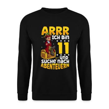 Ich bin 11 - Jungen Pirat - Unisex Pullover - Schwarz - Vorne - Alina (178cm) & Michal (187cm)