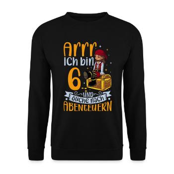 Ich bin 6 - Mädchen Pirat - Unisex Pullover - Schwarz - Vorne - Alina (178cm) & Michal (187cm)