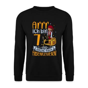 Ich bin 7 - Mädchen Pirat - Unisex Pullover - Schwarz - Vorne - Alina (178cm) & Michal (187cm)